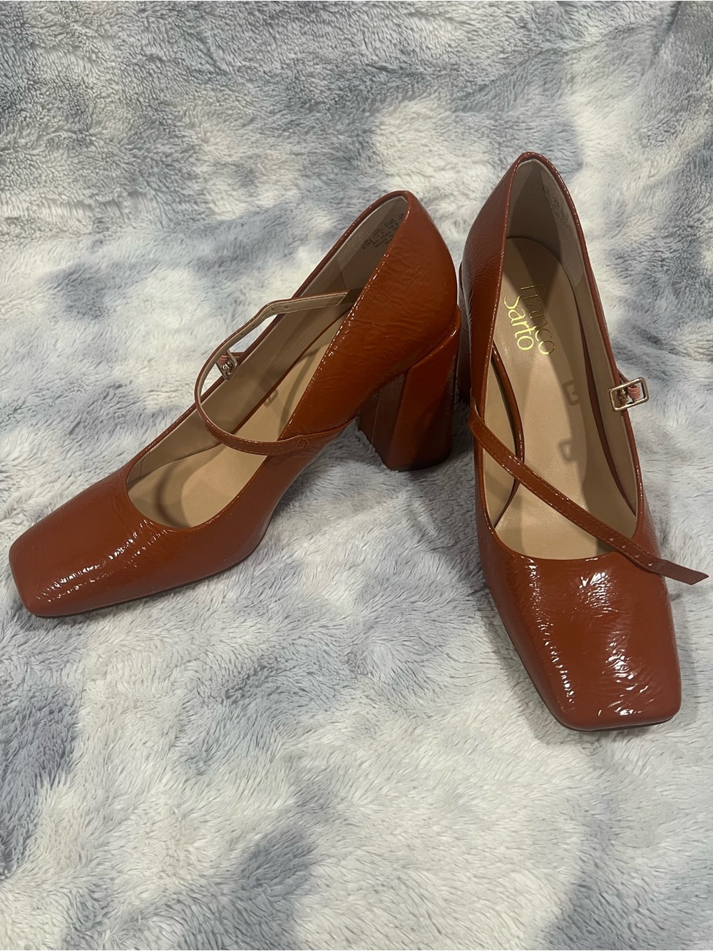 Franco Sarto Brown Patent Square Toe Mary Jane Pumps - Size 9.5 (NWOT)